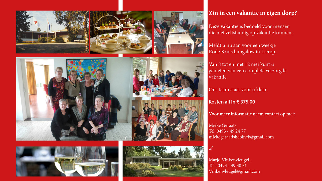 Aanmelden vakantie in Rode Kruis bungalow in Lierop - SIRIS.nl